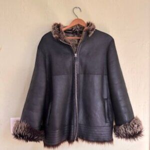 Escada Sport Women's Black Leather Jacket with Rabbit Fur